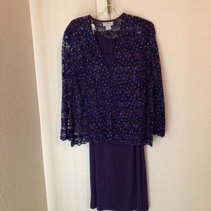 ReBeKah Womens Camisole Jacket Skirt Set Purple Lace Long Sleeve Maxi S